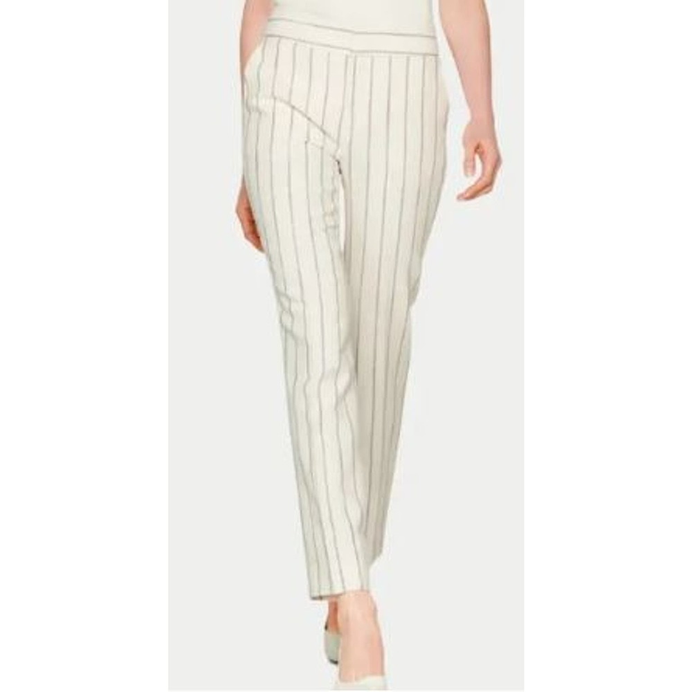 NWT Suistudio Silk Linen Off White Sand Stripe Lane Classic Trouser Pants Size 2